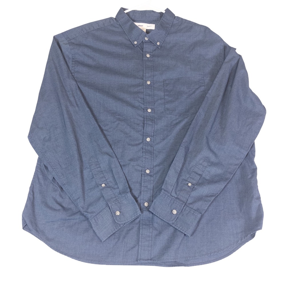 Old Navy Mens XXL Slim Fit Button Down Shirt Long Sleeve Blue Pocket Chambray